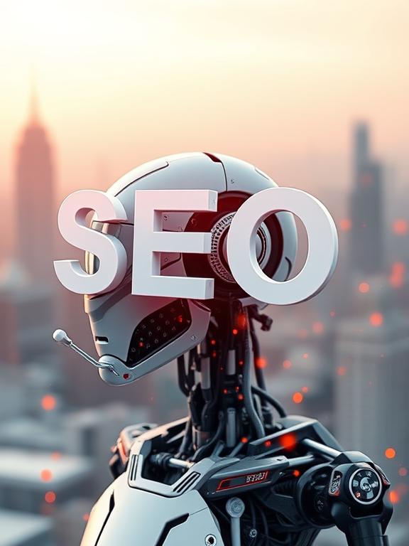 Vector illustration of a robot with the inscription 'SEO' on its head.